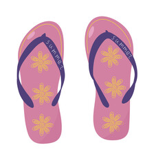 Summer pink sandals for the beach. Holidays at sea. Accessories for a beach holiday. Flat style. Vector.