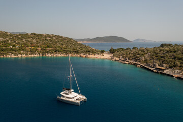 stunning nature's wonder scene at desirable holiday destination , aerial drone turquoise water , Kas , Antalya