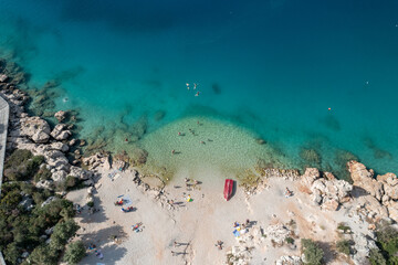 stunning nature's wonder scene at desirable holiday destination , aerial drone turquoise water , Kas , Antalya