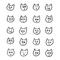 cats head emotions black pen hand drawn free hand contour scribble line grunge vector simple funny childish doodle rough sketch clipart icon set 