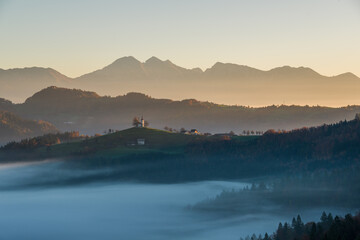 Saint Thomas church in Slovenia at sunrise