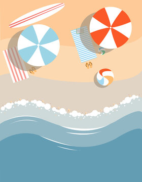Top view of the beach and sea waves. summer vacation concept. vector. Summer background.