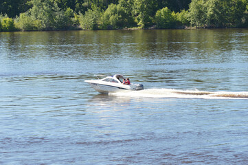 A motor boat on the river