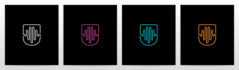 Sound Wave On Outline Letter Logo Design U © recehan