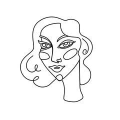Linear portrait of a woman on a white background. Stylized face drawing. Vector sketch of a person. Linear art. Isolated girl's face on a white background.