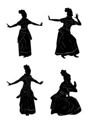 Simple Vector Set 4 Hand Draw Sketch and silhouette of Young Girl Traditional West Java, Sunda  Indonesia