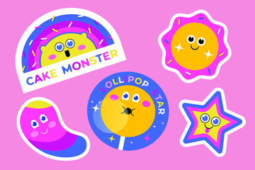 Colorful Cake Characters Label Design