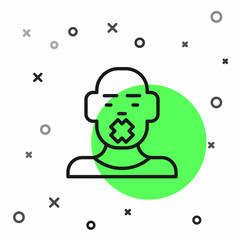 Black line Head of deaf and dumb guy icon isolated on white background. Dumbness sign. Disability concept. Vector