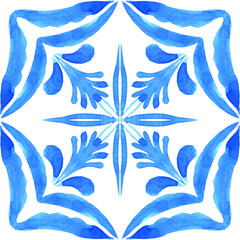 Azulejos - motif aquarelle bleu carreaux portugais. Ornement traditionnel.