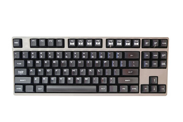 A mechanical computer keyboard on white background