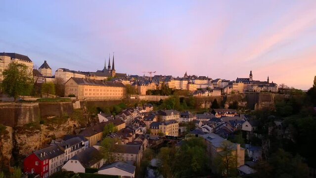 Grund Luxembourg drone footage at sunrise 