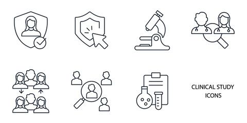 clinical study and clinical trial icons set . clinical study and clinical trial pack symbol vector elements for infographic web - obrazy, fototapety, plakaty