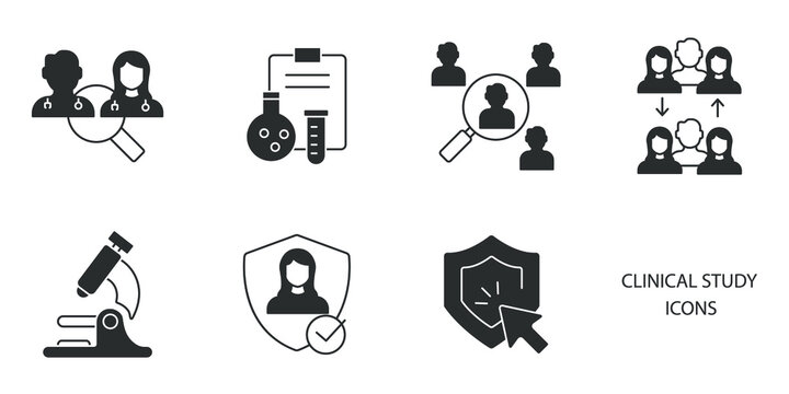 Clinical Study And Clinical Trial Icons Set . Clinical Study And Clinical Trial Pack Symbol Vector Elements For Infographic Web