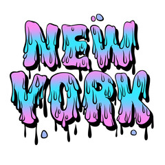 Bright typography t-shirt design. New York text melt effect design