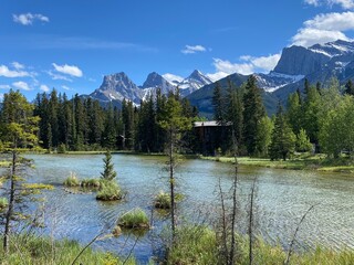 Views of the Three Sisters Mountains in Canmore Alberta