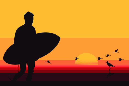 Shadow of Human Surfing at Sunset