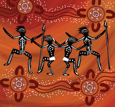 Dancing people aboriginal art vector painting