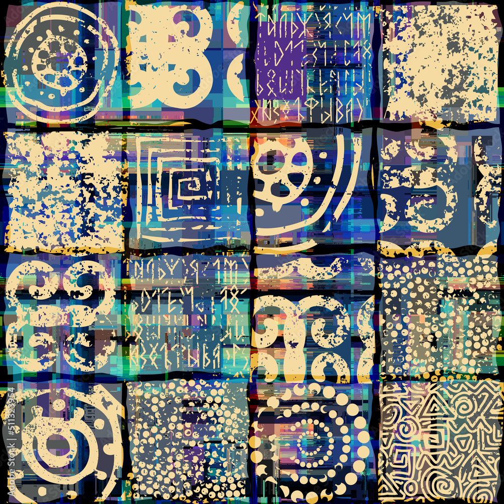 Aufkleber tribal style patchwork pattern. vector khaki image