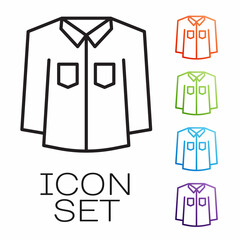 Black line Shirt icon isolated on white background. Set icons colorful. Vector
