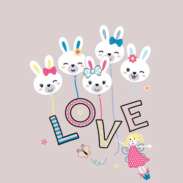 cute bunny playing happy vector