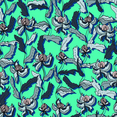 flowers and foliage botanical vector seamless pattern