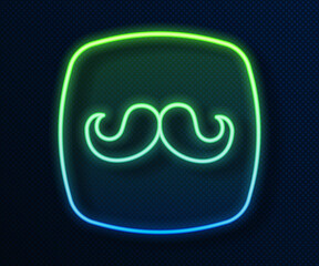 Glowing neon line Barbershop icon isolated on blue background. Hairdresser logo or signboard. Vector