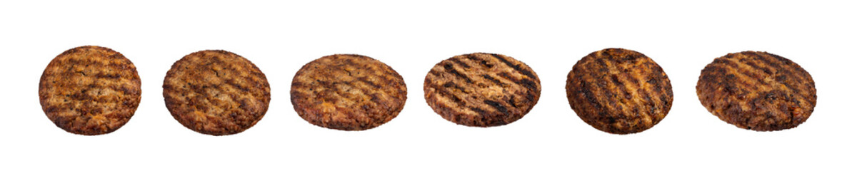Set of hamburger meat isolated on white background in different angles