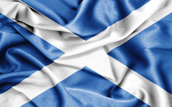 Close up of ruffled flag of scotland