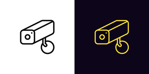Outline surveillance camera icon, with editable stroke. Security camera silhouette, CCTV pictogram. Video monitoring system - obrazy, fototapety, plakaty