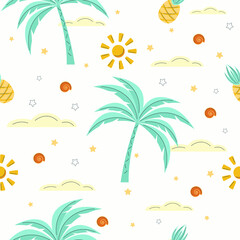 Fototapeta na wymiar seamless summer pattern palm tree with pineapples