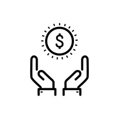 Save money icon, salary money, invest finance, hand holding dollar, line symbols on white background -