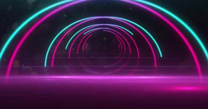 Animation of neon semicircles moving in black space