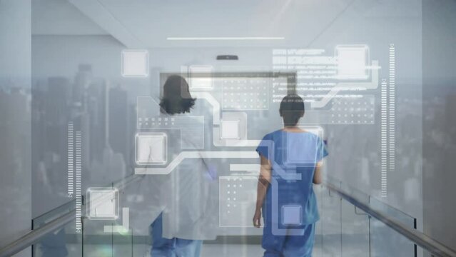 Animation of digital interface over two running doctors