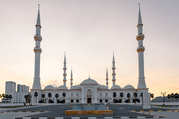 8th Jan 2022 - Fujairah, UAE: Front entrance of the Sheikh Zayed Mosque, the second largest mosque...