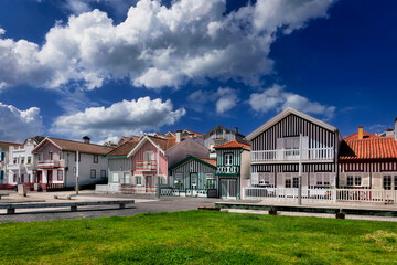 Beach town of Costa Nova do Prado on the west coast of Portugal in Aveiro.