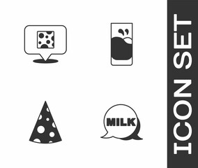 Set Lettering milk, Cheese, and Glass with icon. Vector