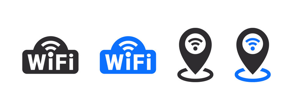 Wifi badges. Wireless icons and conceptual wifi icons. Wireless internet signal bars. Vector images