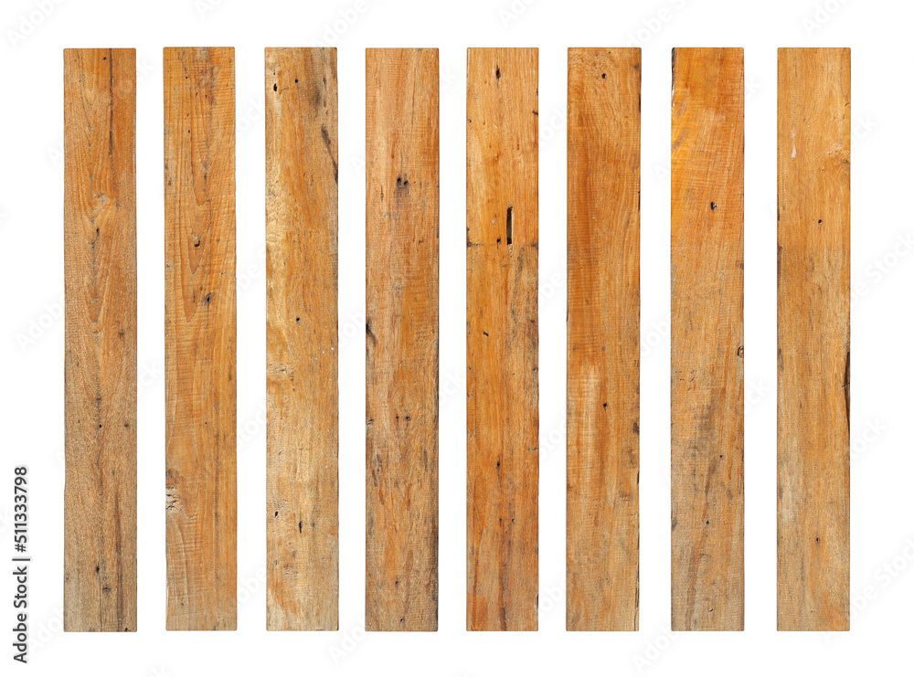 Wall mural wood plank weathered damaged set (with clipping path) isolated on white background