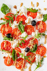 caprese salad with arugula, top view