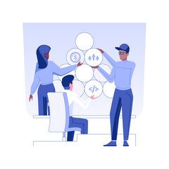 Project implementation isolated concept vector illustration. Group of colleagues working on the development of a new project, IT company, management process, teamwork model vector concept.