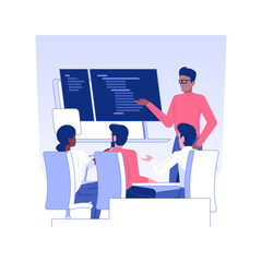 Obraz premium Software development isolated concept vector illustration. Group of IT company workers engaged in software engineering in office, back end development, teamwork organization vector concept.