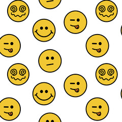Fototapeta premium Retro 70s smiley emoji. 70s smiley emoji pattern