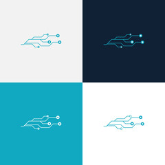 Illustration of a network, threads, electrons. Logo concept related to electronics, electrics. Icon. Vector.