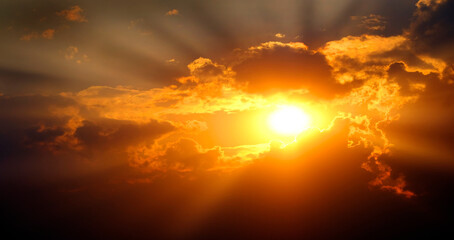 Naklejka na ściany i meble Sunlight Sun Rays Shining Through Clouds in Sky Symbolizing Hope