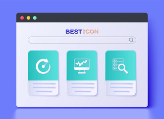 Set Monitor with graph chart, Digital speed meter and Server icon. Vector