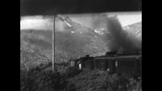 Alaskan Train Ride 1936 - Views from a passenger car as a train on the White Pass & Yukon Route Railway heads north from Skagway, Alaska in 1936.