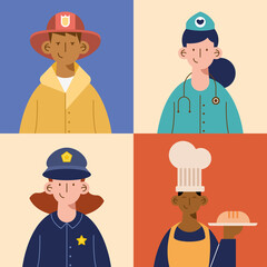 four professionals workers characters