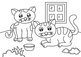 cartoon cat cute coloring page for kids vector