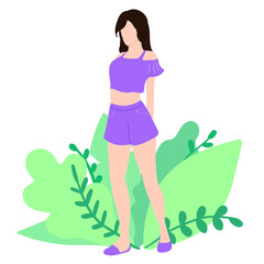 Summer party Women in swimsuits on the beach. Vector illustration of women in a swimsuit and in summer clothes Summer time. Summer vacation Fashionable girls with different hairstyles