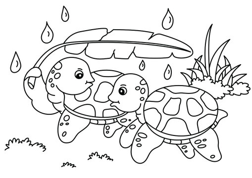 cartoon turtle cute coloring page for kids vector
